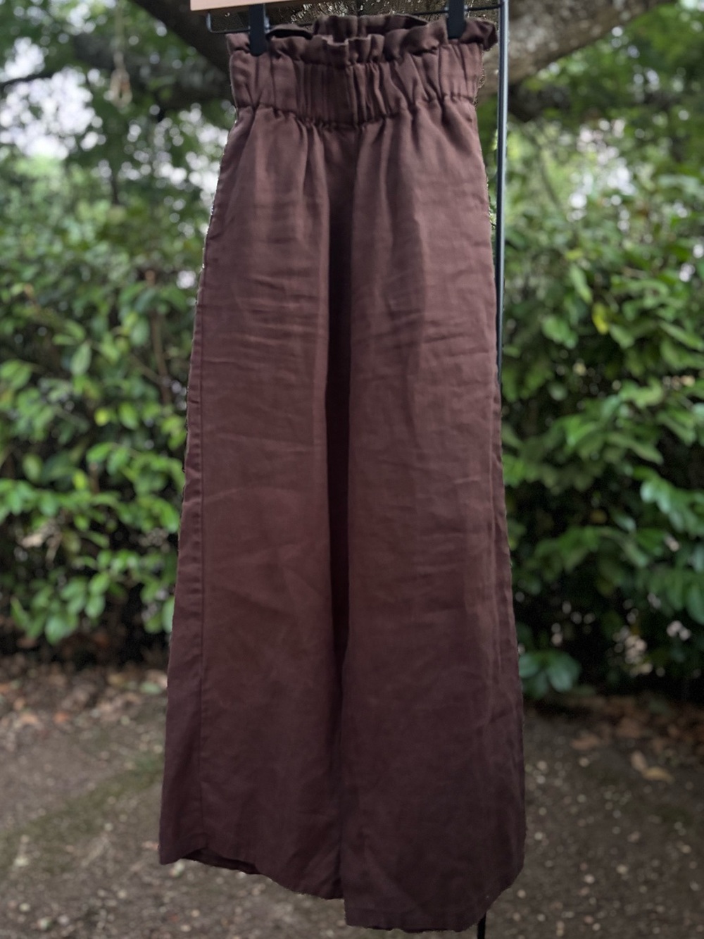 Faithfull the Brand Paperbag Waist Wide-Leg Linen Pants in Chocolate